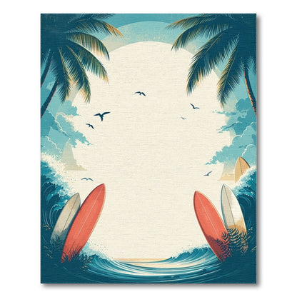 Blue and Teal Coastal Beach Surfboard Washable Area Rug