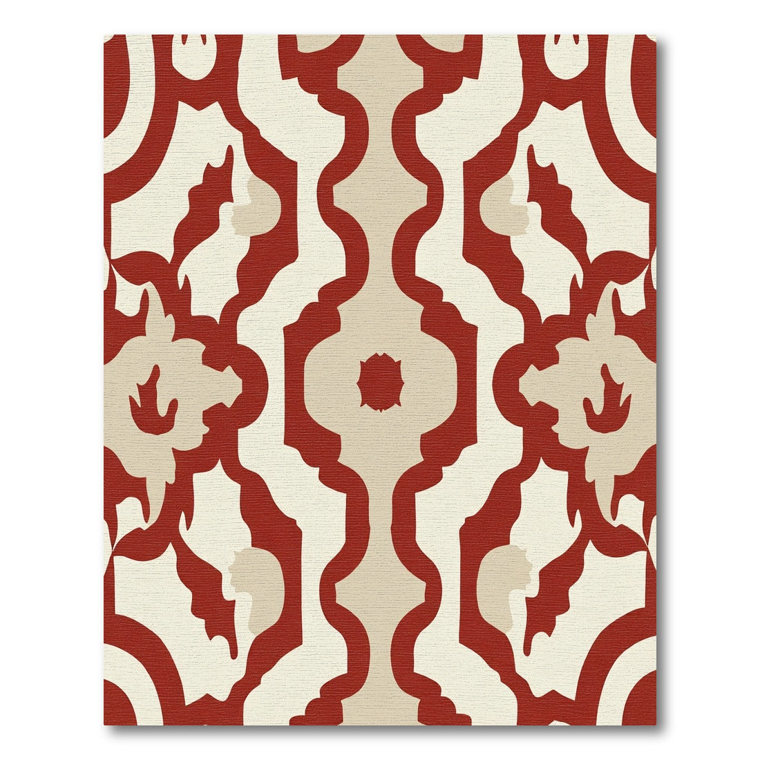 Crimson and Cream Arabesque Scroll Rug