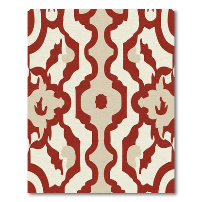 Crimson and Cream Arabesque Scroll Rug