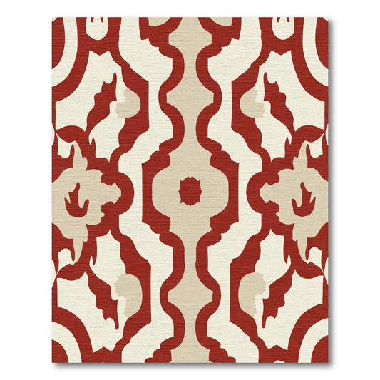 Crimson and Cream Arabesque Scroll Rug