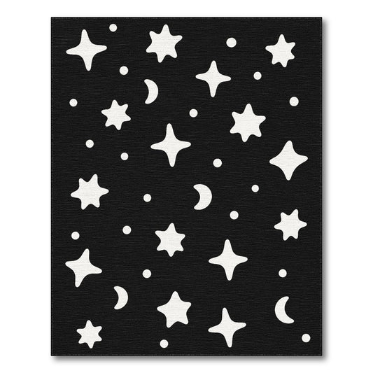 Starry Night Black White Kids Area Rug