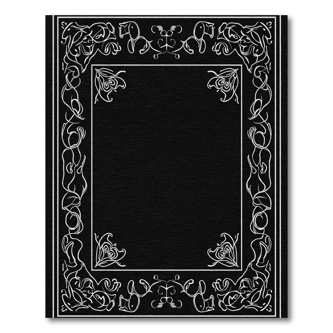 White Black Organic Scroll Frame Rug