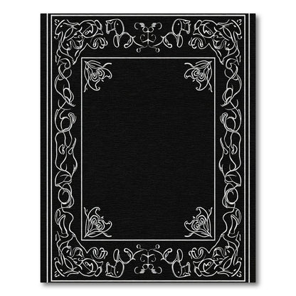 White Black Organic Scroll Frame Rug