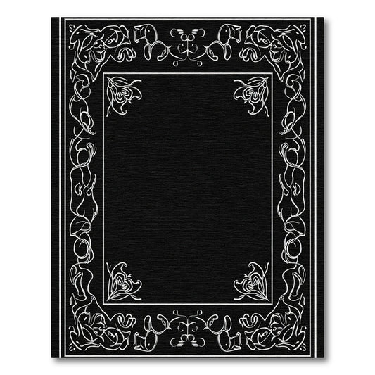 White Black Organic Scroll Frame Rug
