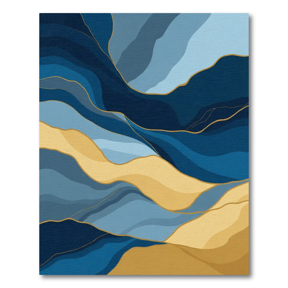 Abstract Blue Gold Wavy Landscape Rug