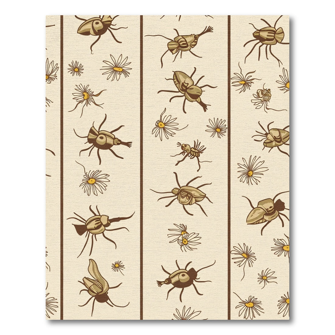 Whimsical Brown Bug Floral Stripe Rug