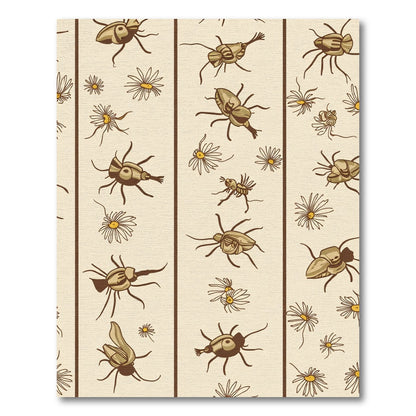 Whimsical Brown Bug Floral Stripe Rug