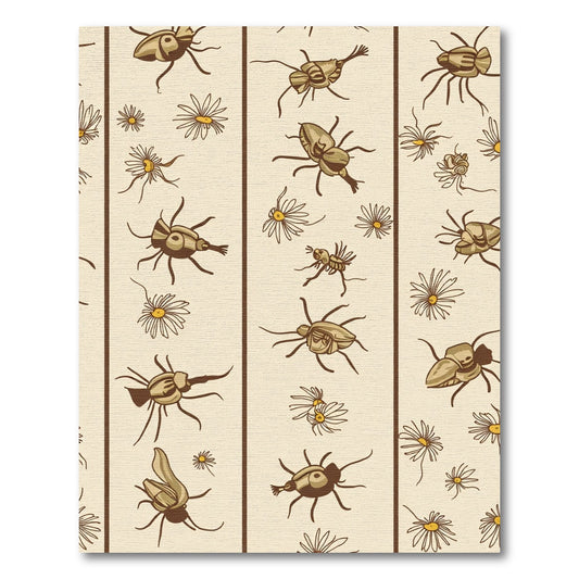 Whimsical Brown Bug Floral Stripe Rug