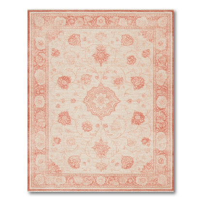 Beige Red Floral Medallion Area Rug