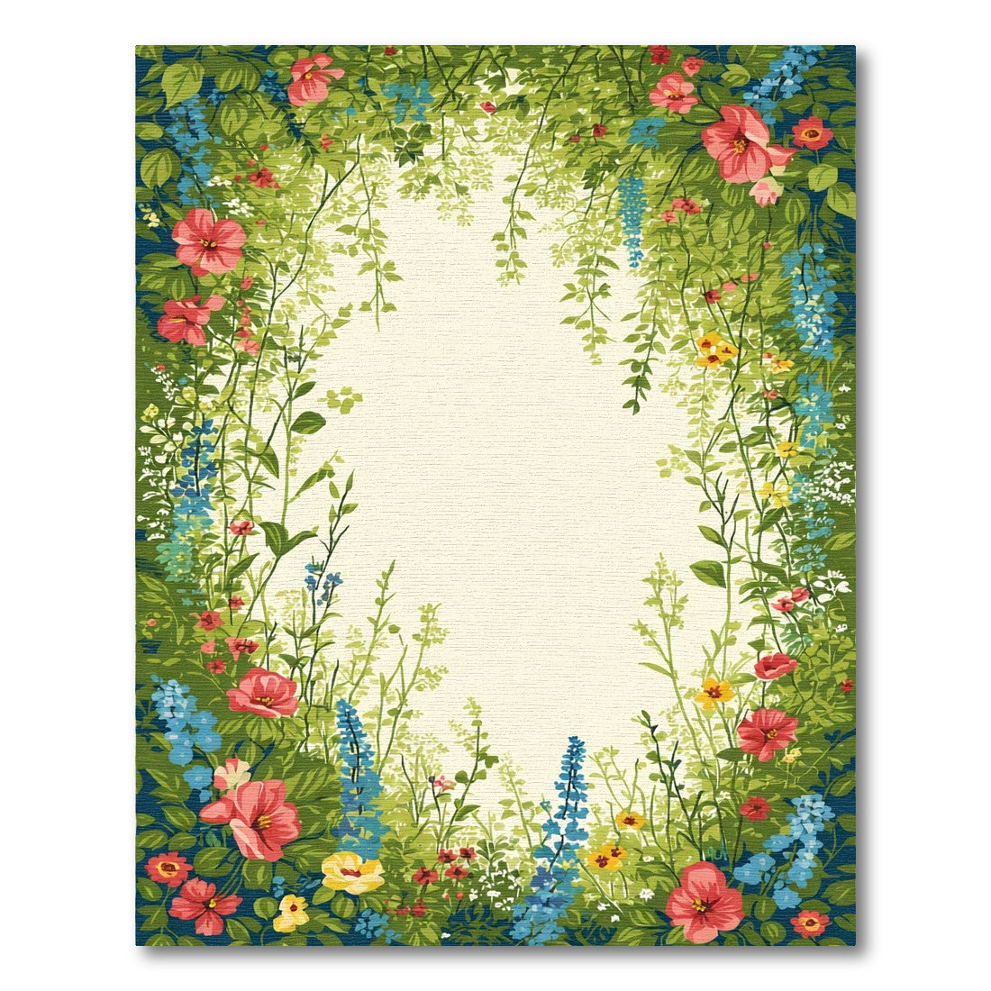 Vibrant Red Floral Garden Vines Rug