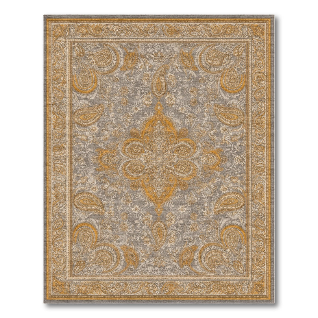 Grey Gold Medallion Paisley Area Rug