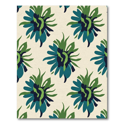 Abstract Floral Blue Green Blossom Rug