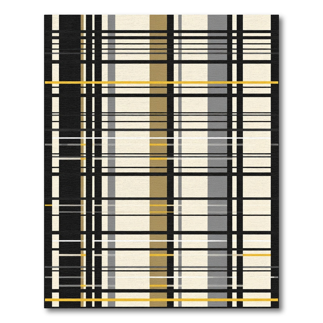 Modern Ecru Black Yellow Stripe Rug