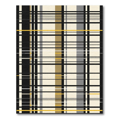 Modern Ecru Black Yellow Stripe Rug