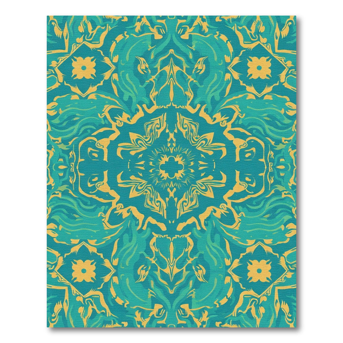 Turquoise Yellow Mandala Wave Rug