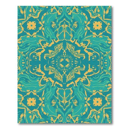 Turquoise Yellow Mandala Wave Rug