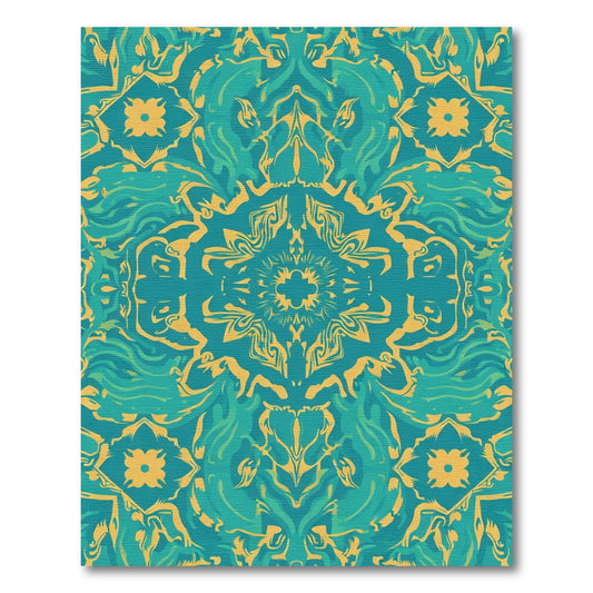 Turquoise Yellow Mandala Wave Rug