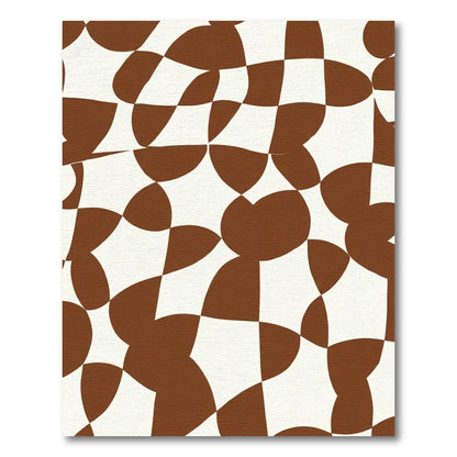 Brown White Abstract Checkered Flow Rug
