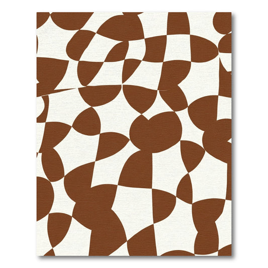 Brown White Abstract Checkered Flow Rug
