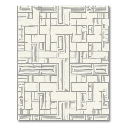 Gray Maze Abstract Geometric Layout Rug