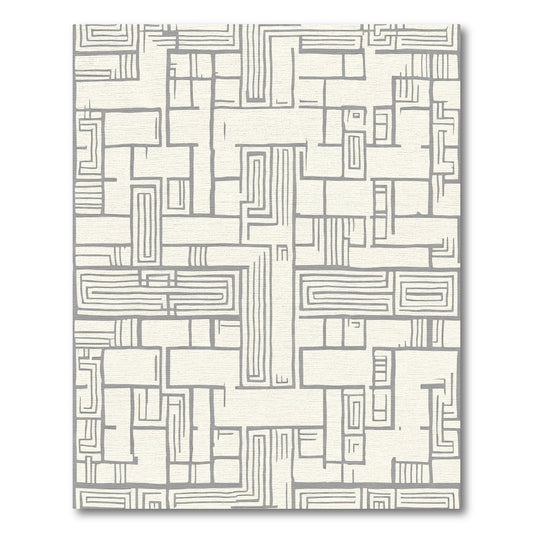 Gray Maze Abstract Geometric Layout Rug