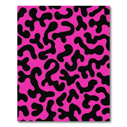 Vivid Pink Black Organic Blob Rug