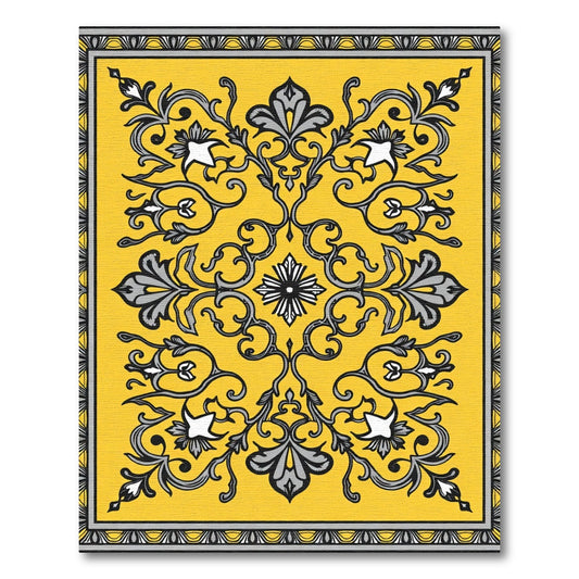 Golden Ochre Damask Scrollwork Ornament Rug