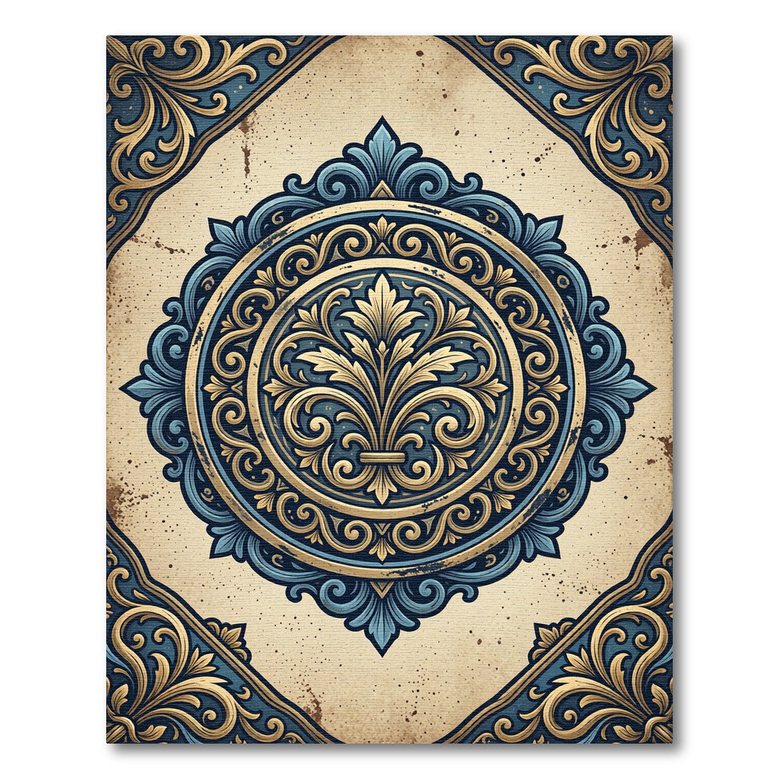 Azure Gold Ornate Emblem Rug