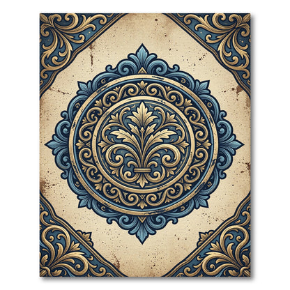 Azure Gold Ornate Emblem Rug