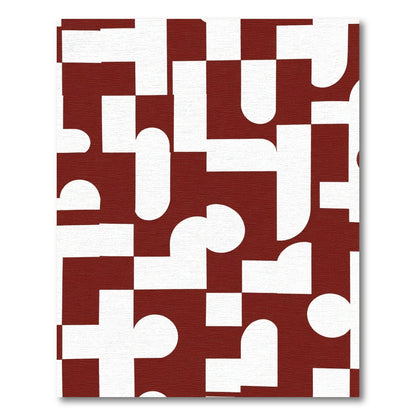 Deep Red Abstract Geometric Forms Rug