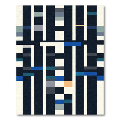Modern Navy Blue Geometric Block Rug