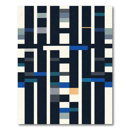 Modern Navy Blue Geometric Block Rug