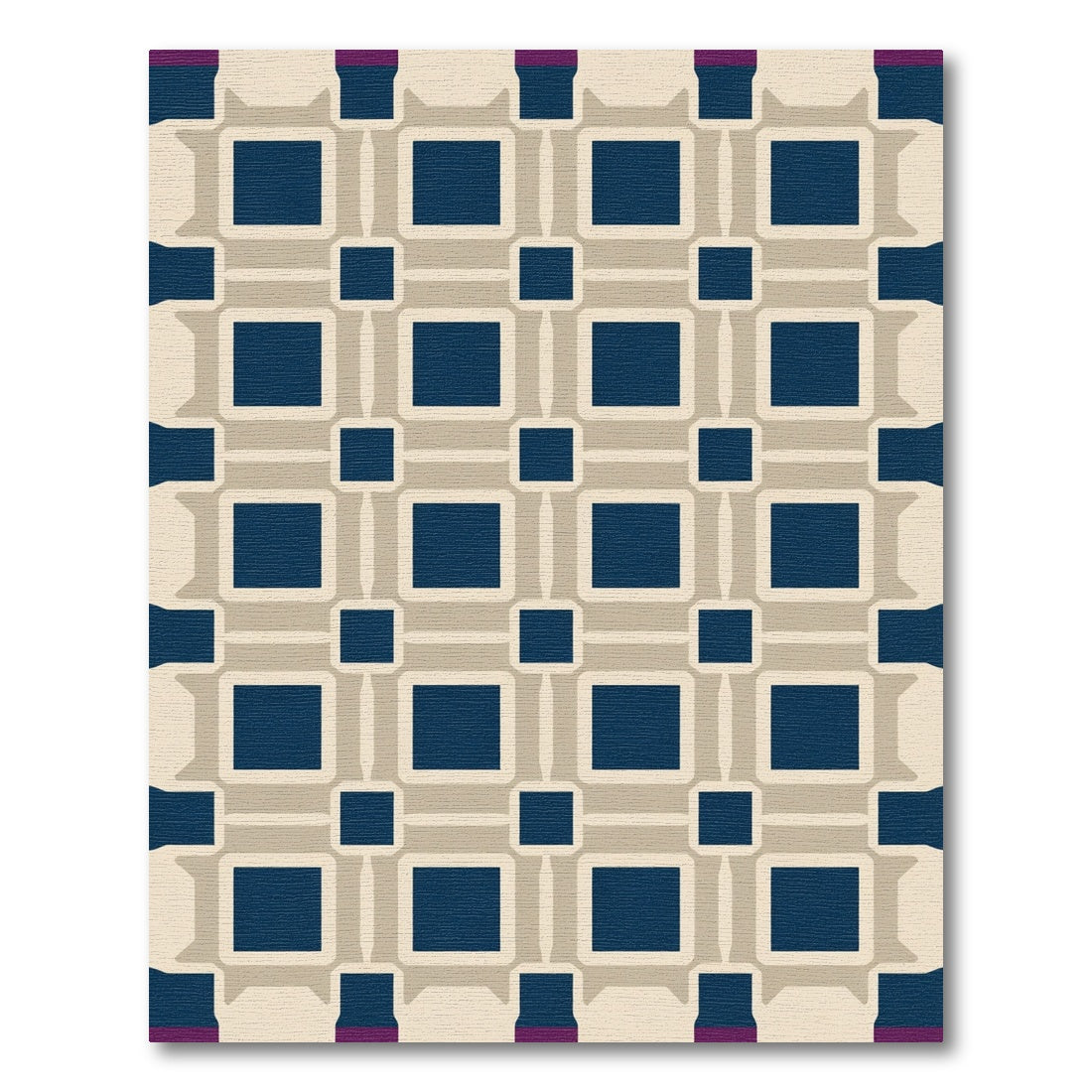Navy Beige Geometric Interlocking Squares Rug