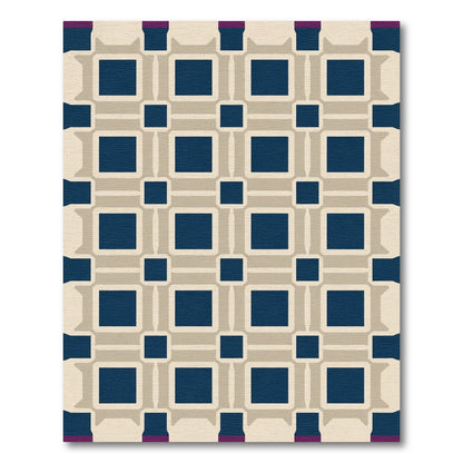 Navy Beige Geometric Interlocking Squares Rug