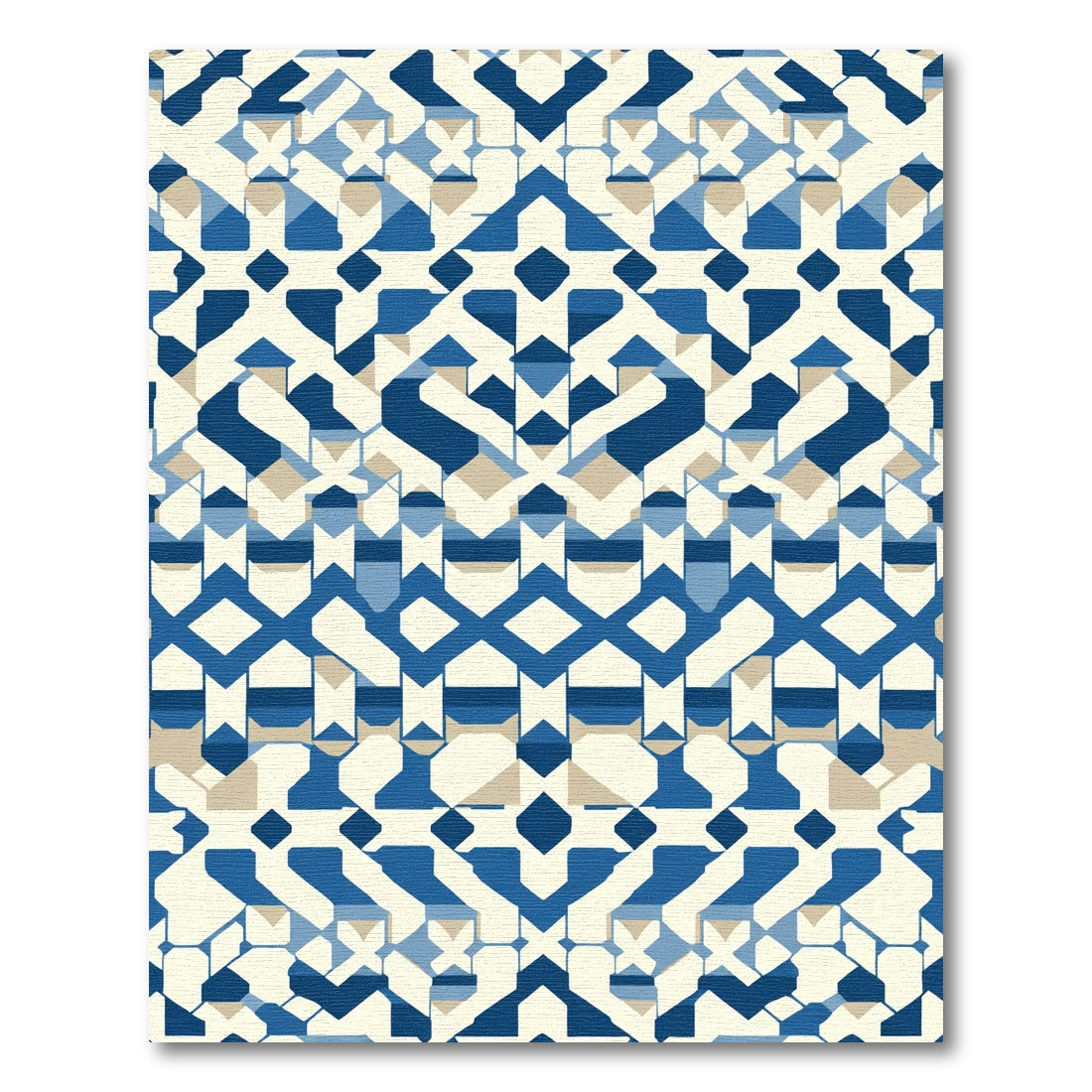 Geometric Blue Ivory Lattice Rug