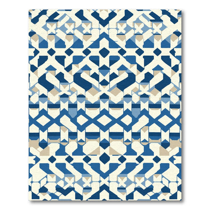 Geometric Blue Ivory Lattice Rug