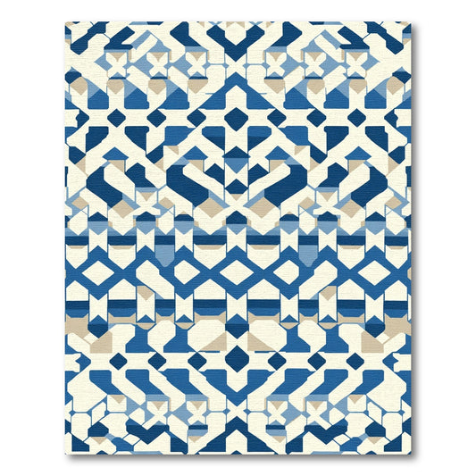 Geometric Blue Ivory Lattice Rug