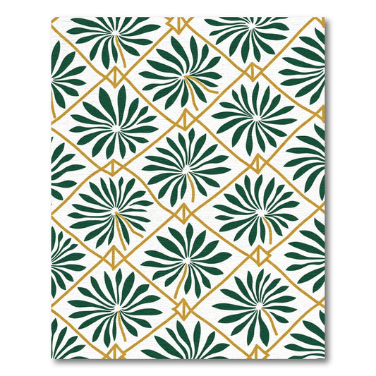 Emerald Palm Leaf Diamond Lattice Rug