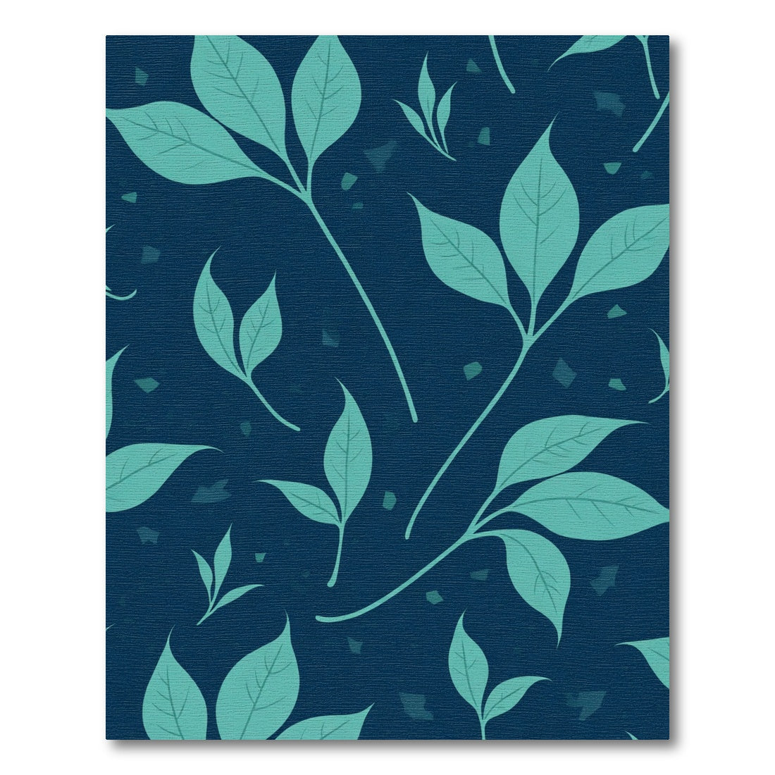 Teal Leafy Branches on Deep Blue Rug