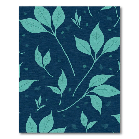 Teal Leafy Branches on Deep Blue Rug