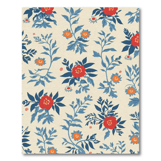 Crimson Orange Blue Floral Garden Rug