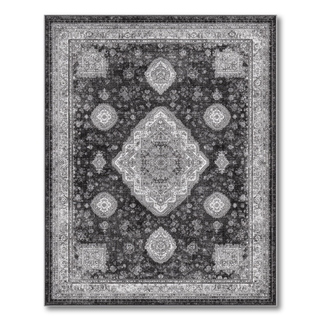 Black White Persian Medallion Area Rug