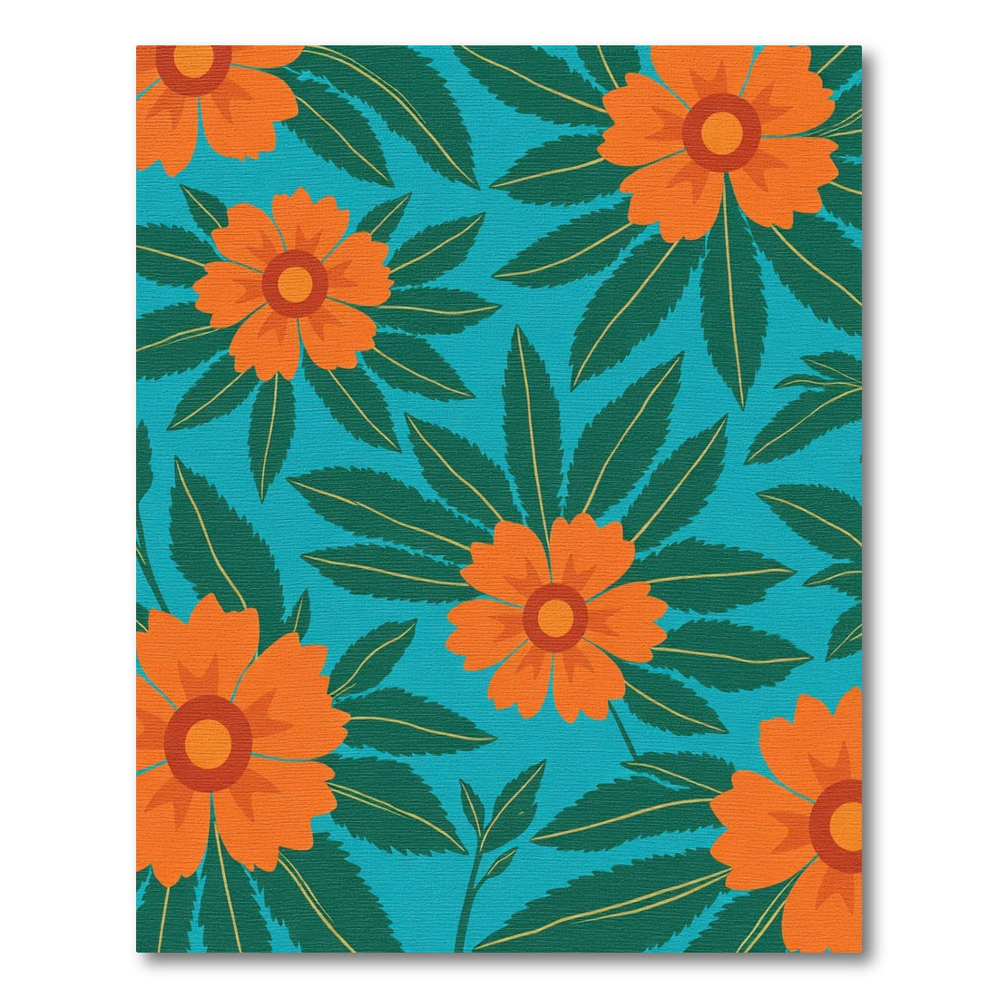 Vibrant Orange Flower Foliage Rug