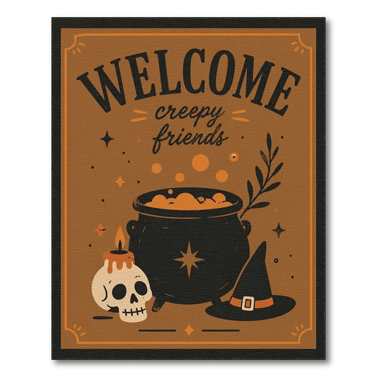 Halloween Welcome Creepy Friends Cauldron Rug