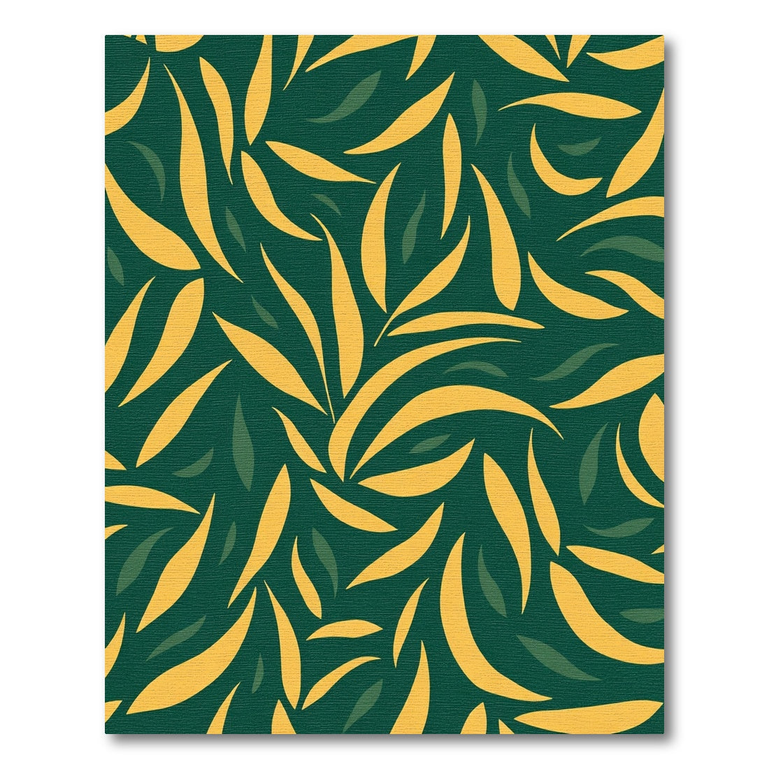 Golden Leaf Swirls on Deep Green Rug