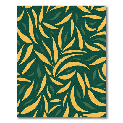 Golden Leaf Swirls on Deep Green Rug