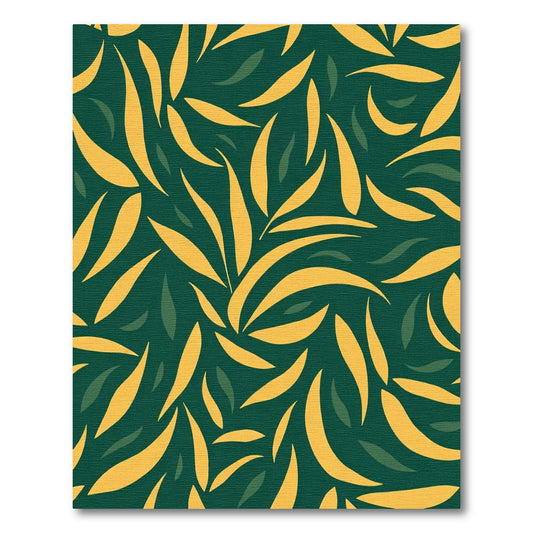 Golden Leaf Swirls on Deep Green Rug