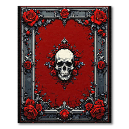 Red Skull Roses Ornate Vintage Area Rug