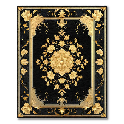 Black and Gold Floral Medallion Rug