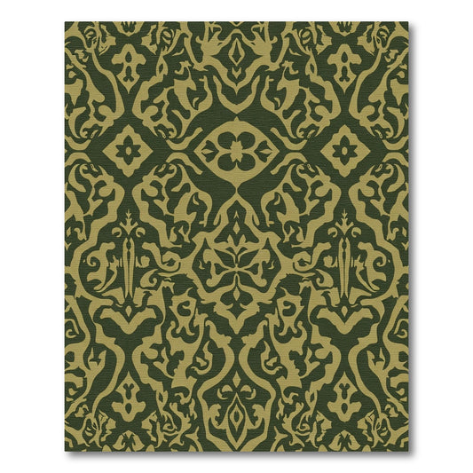 Olive Gold Arabesque Damask Rug